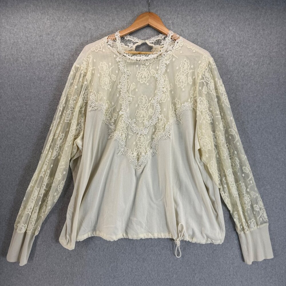 Tiny Anthropologie Womens Ivory Blouse Oriana Long Sleeve Lace Top Boho Size‎ 3X